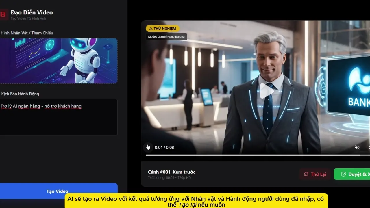 Dựng video từ nhân vật tham chiếu, xem trước rồi duyệt và xuất