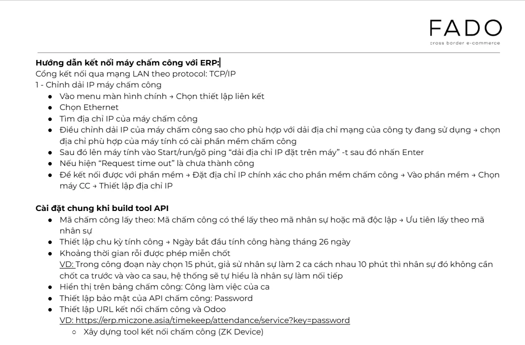Hướng dẫn nối máy chấm công với ERP